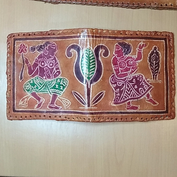 Hand Tooled Leather Tribal Clutch and Wallet - Picture 5 of 13